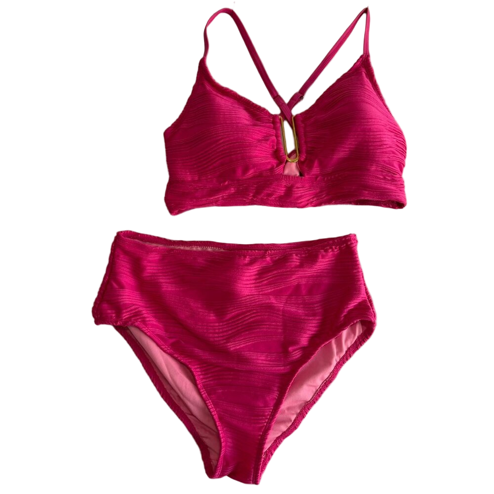 NEW Women's Bright Pink 2 Piece Bikini Swimsuit Swimwear Size L #26024